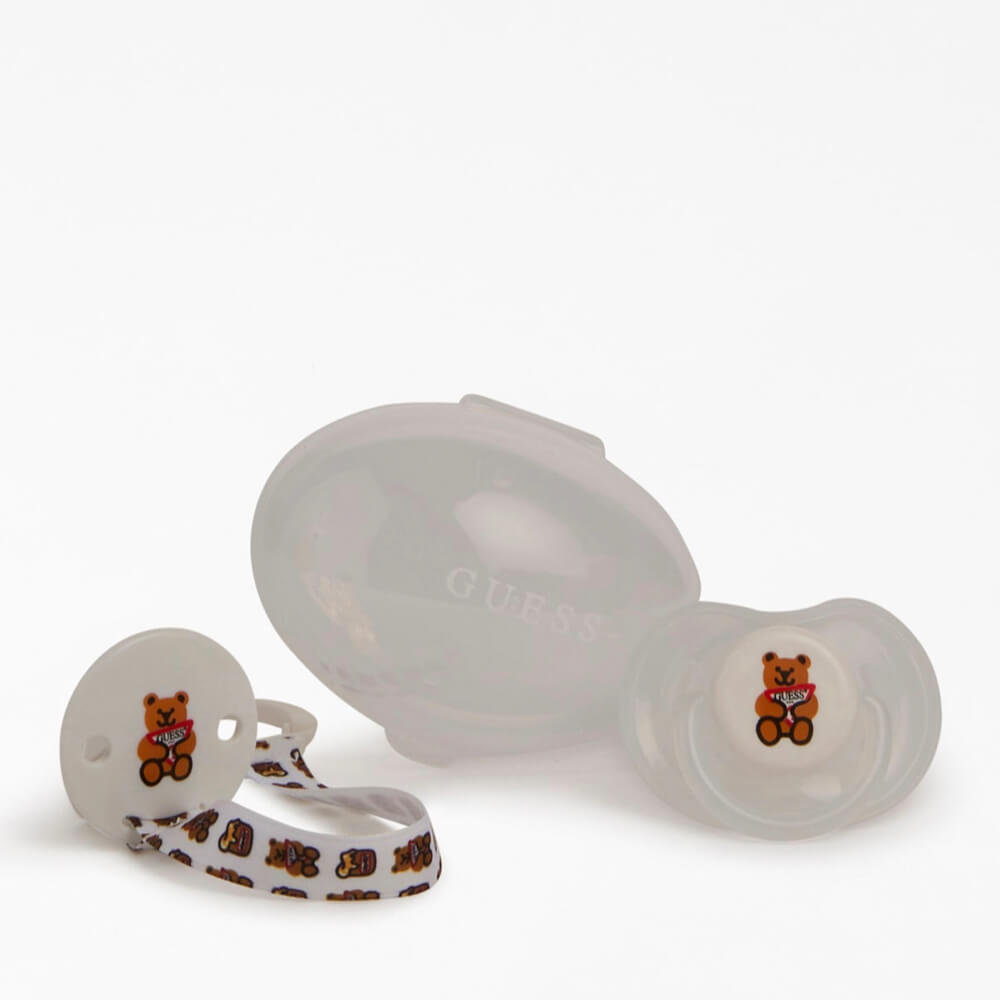 Guess Unisex Brown & Multi-colour Babys 3 Piece Pacifier With Cap, Holder & Clip