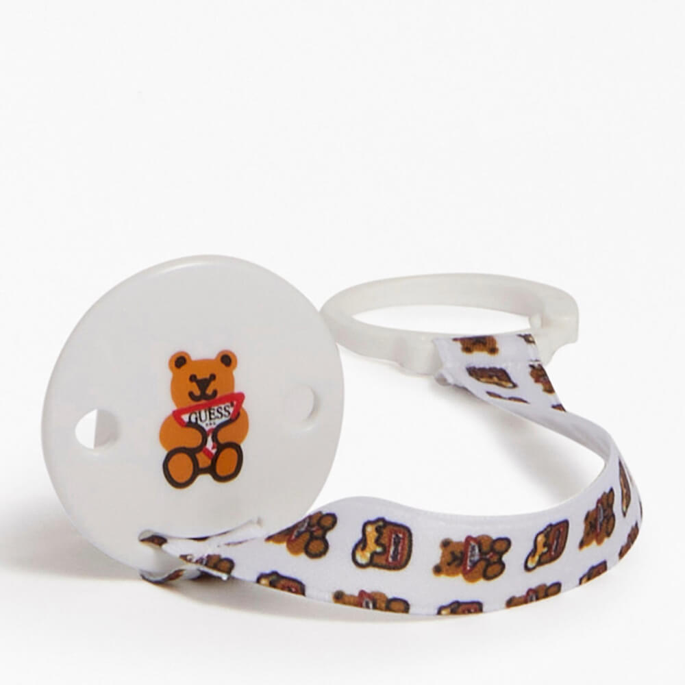 Guess Unisex Brown & Multi-colour Babys 3 Piece Pacifier With Cap, Holder & Clip