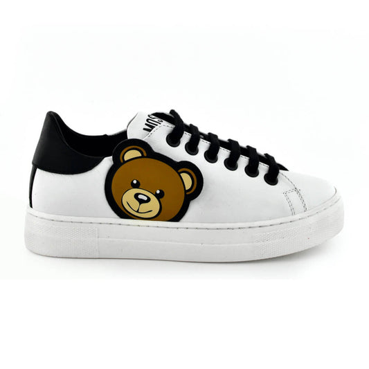 Moschino Unisex White & Black Trainers With Laces and Teddy Bear Patch