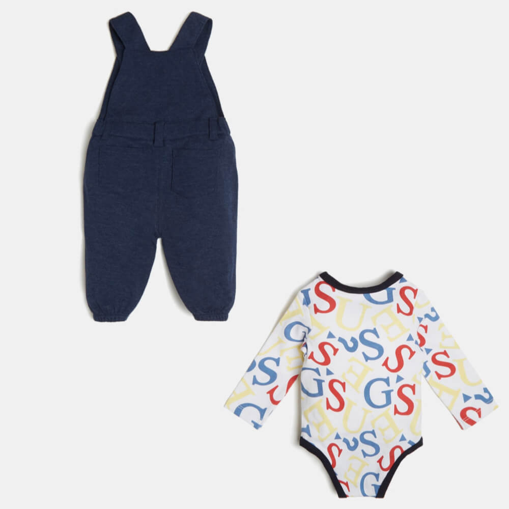 Guess Baby Boys Navy & White Babysuit And OverallsCombo Set