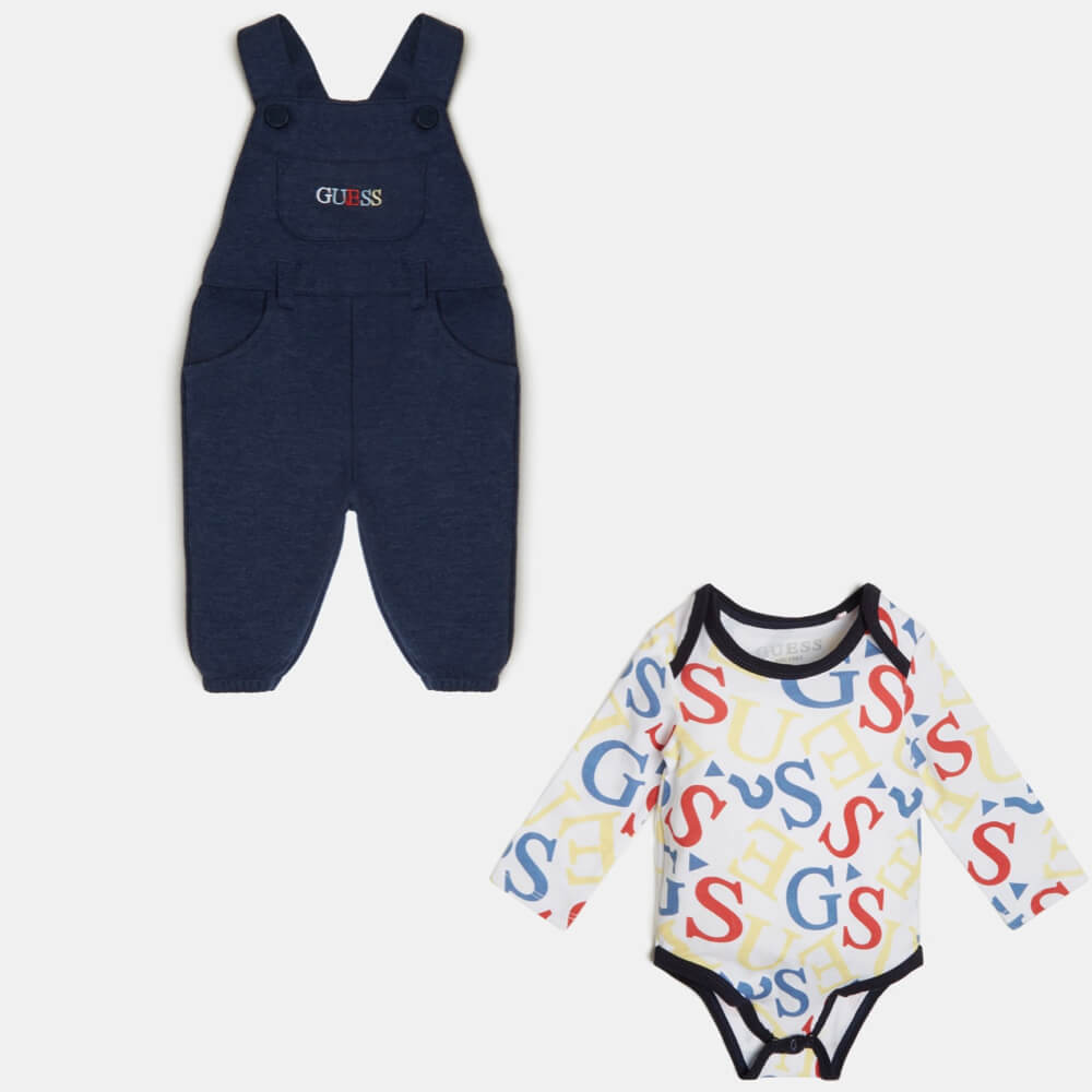 Guess Baby Boys Navy & White Babysuit And OverallsCombo Set