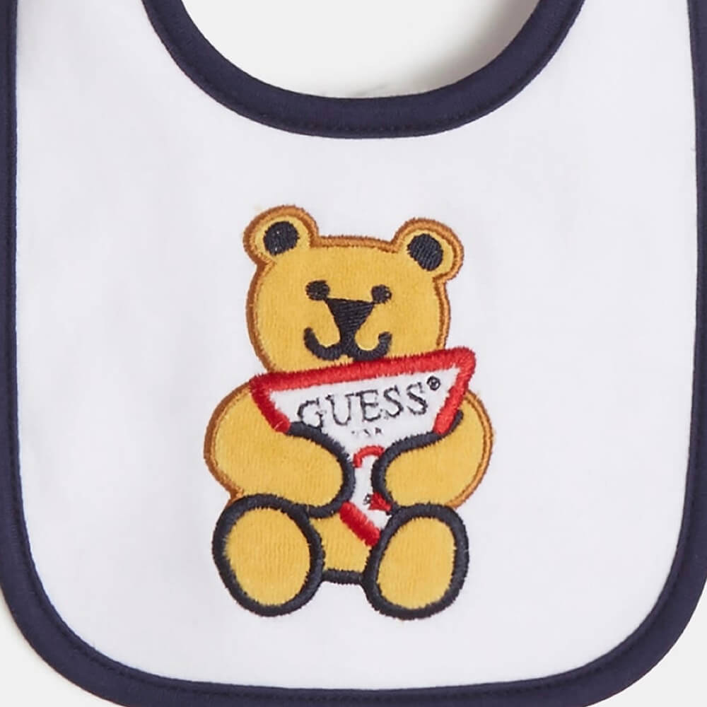 Guess Baby Boys White Bib With Teddy Bear Logo