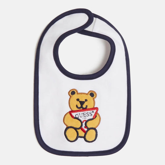 Guess Baby Boys White Bib With Teddy Bear Logo