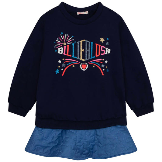 Billieblush Girls Navy Cotton Fleece Dress