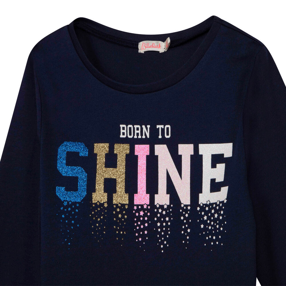 Billieblush Girls Navy Shimmering Long Sleeve T-Shirt