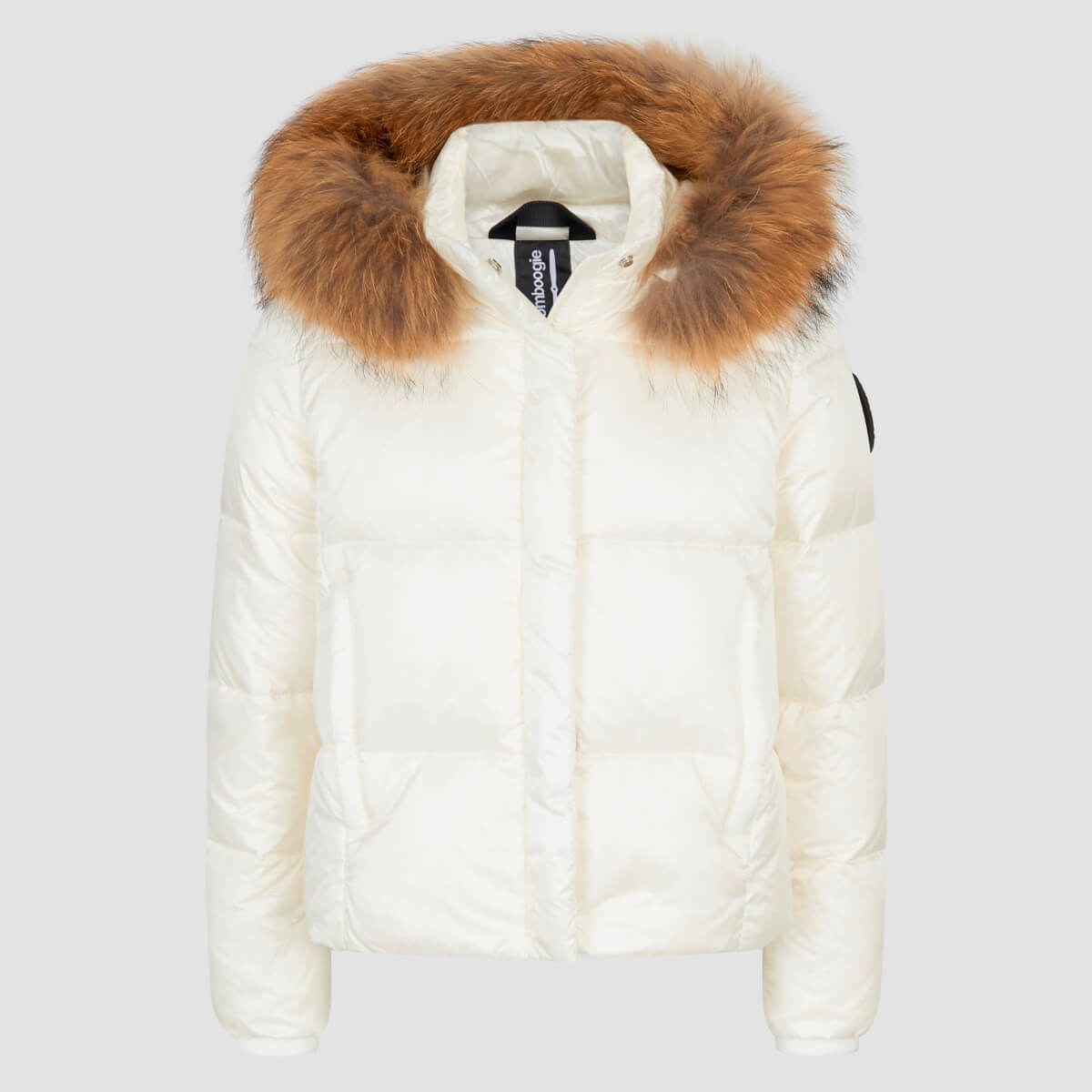 Bomboogie Kids, Girls Waisted Hooded Jacket with Fur, Optic White