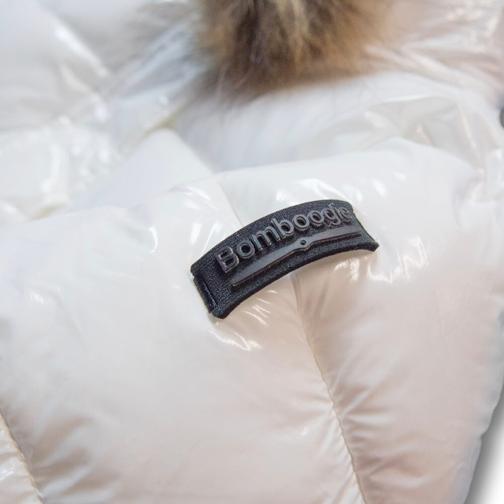 Bomboogie Kids, Girls Waisted Hooded Jacket with Fur, Optic White