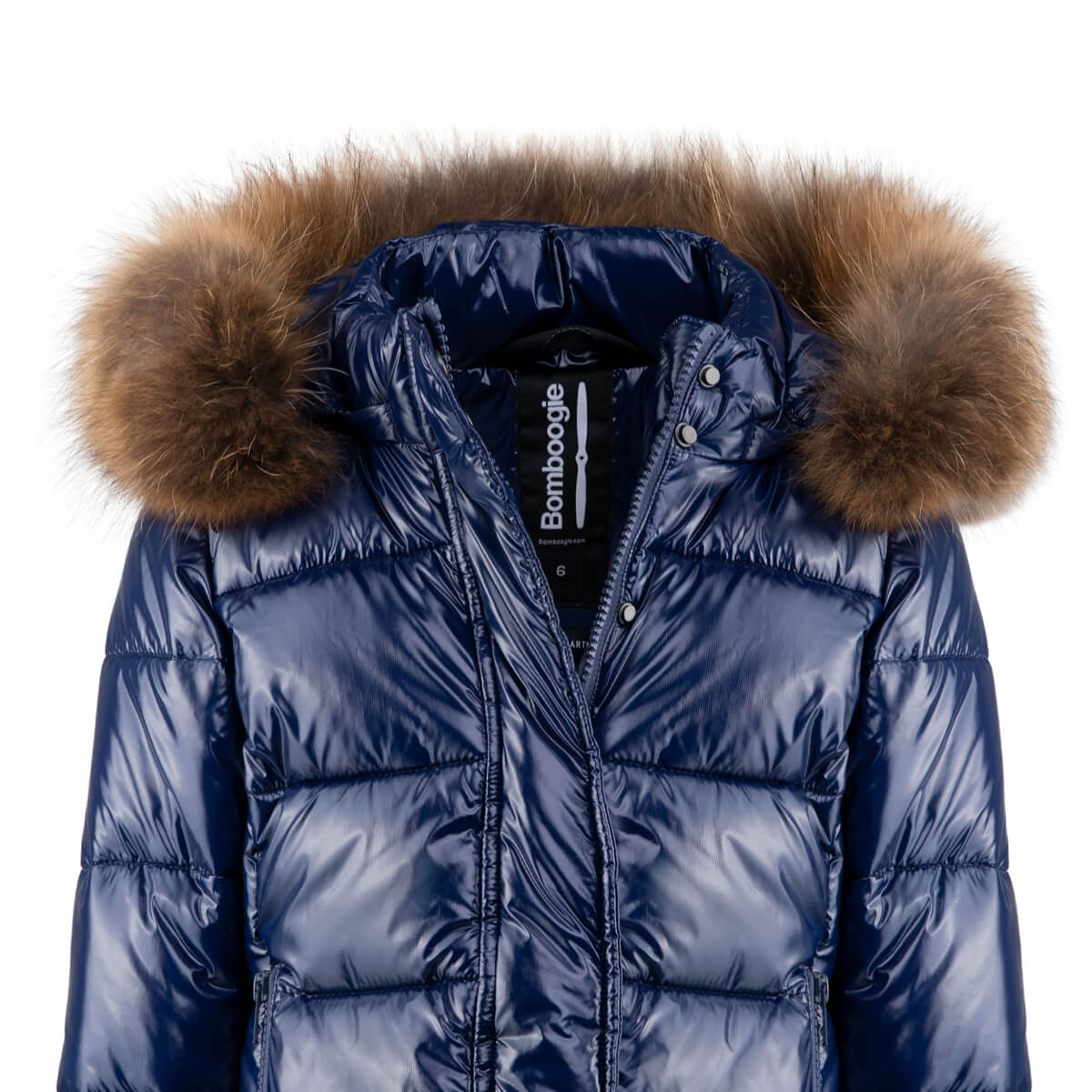Bomboogie Kids, Girls Waisted Hooded Jacket with Fur, Blue