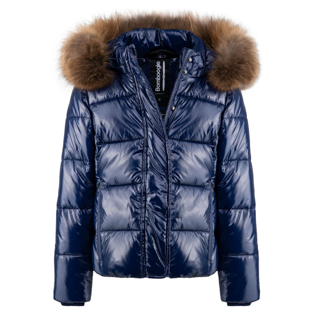 Bomboogie Kids, Girls Waisted Hooded Jacket with Fur, Blue