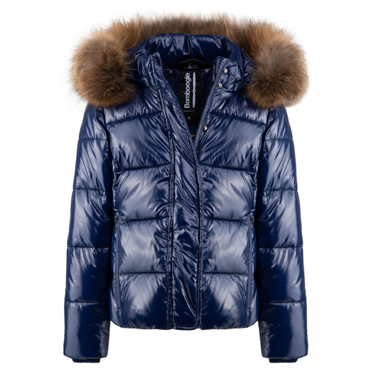 Bomboogie Kids, Girls Waisted Hooded Jacket with Fur, Blue