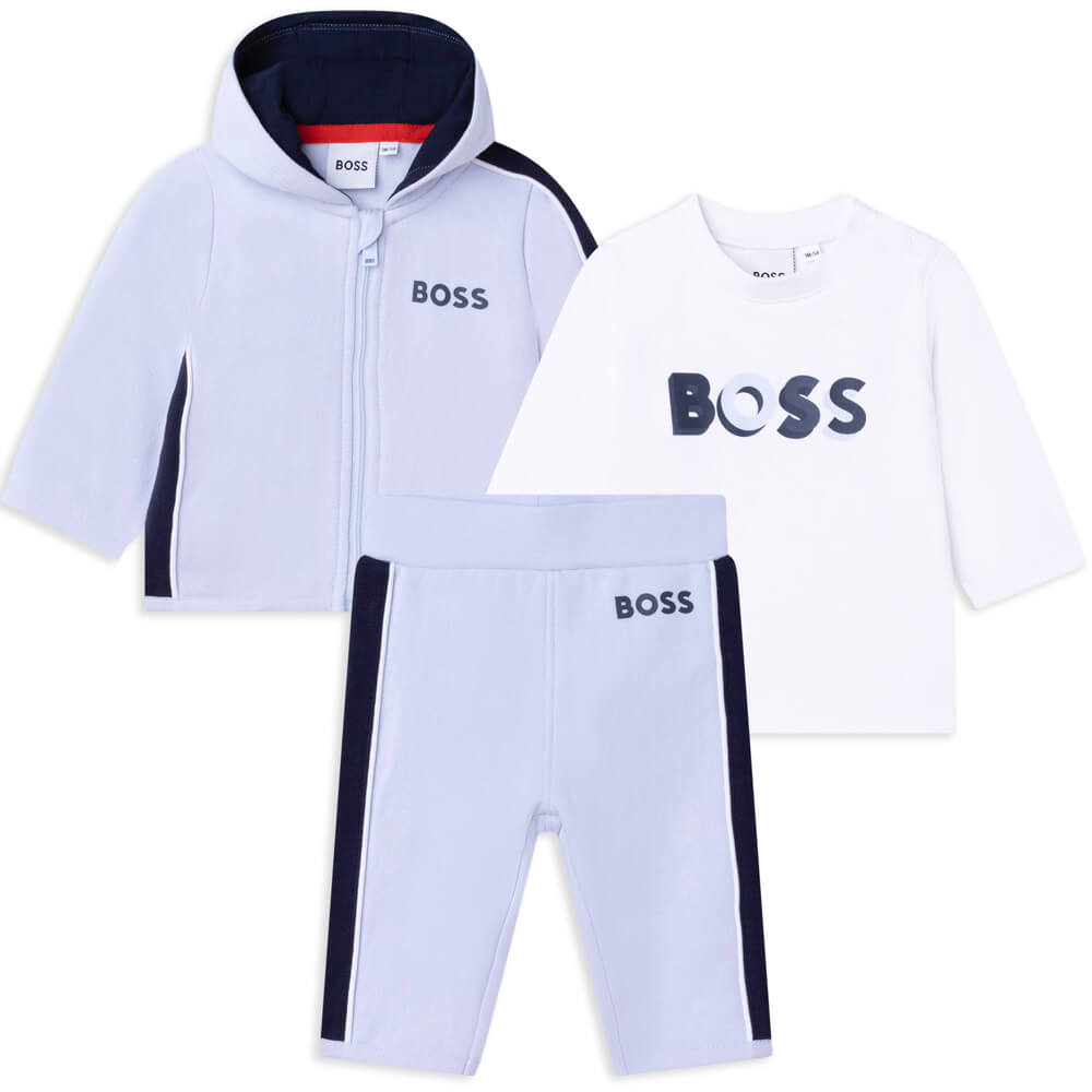 Boss Kidswear Baby Boys Blue T-Shirt Trousers & Cardigan Set