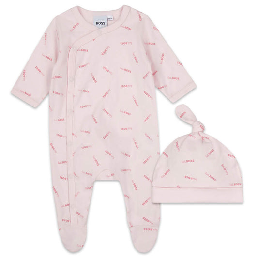 Boss Kidswear Baby Girls Pink Babysuit + Hat