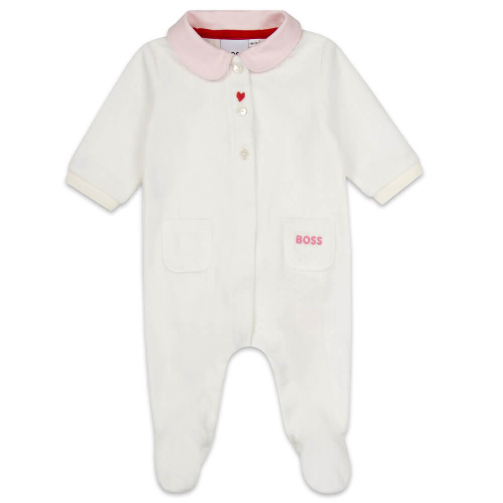 Boss Kidswear Baby Girls White Babysuit & Headband