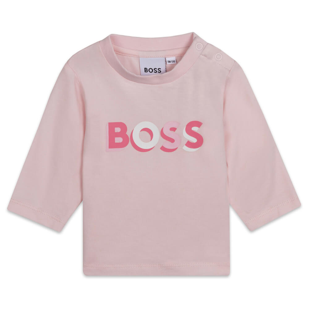 Boss Kidswear Baby Girls White T-Shirt Trousers & Cardigan Set