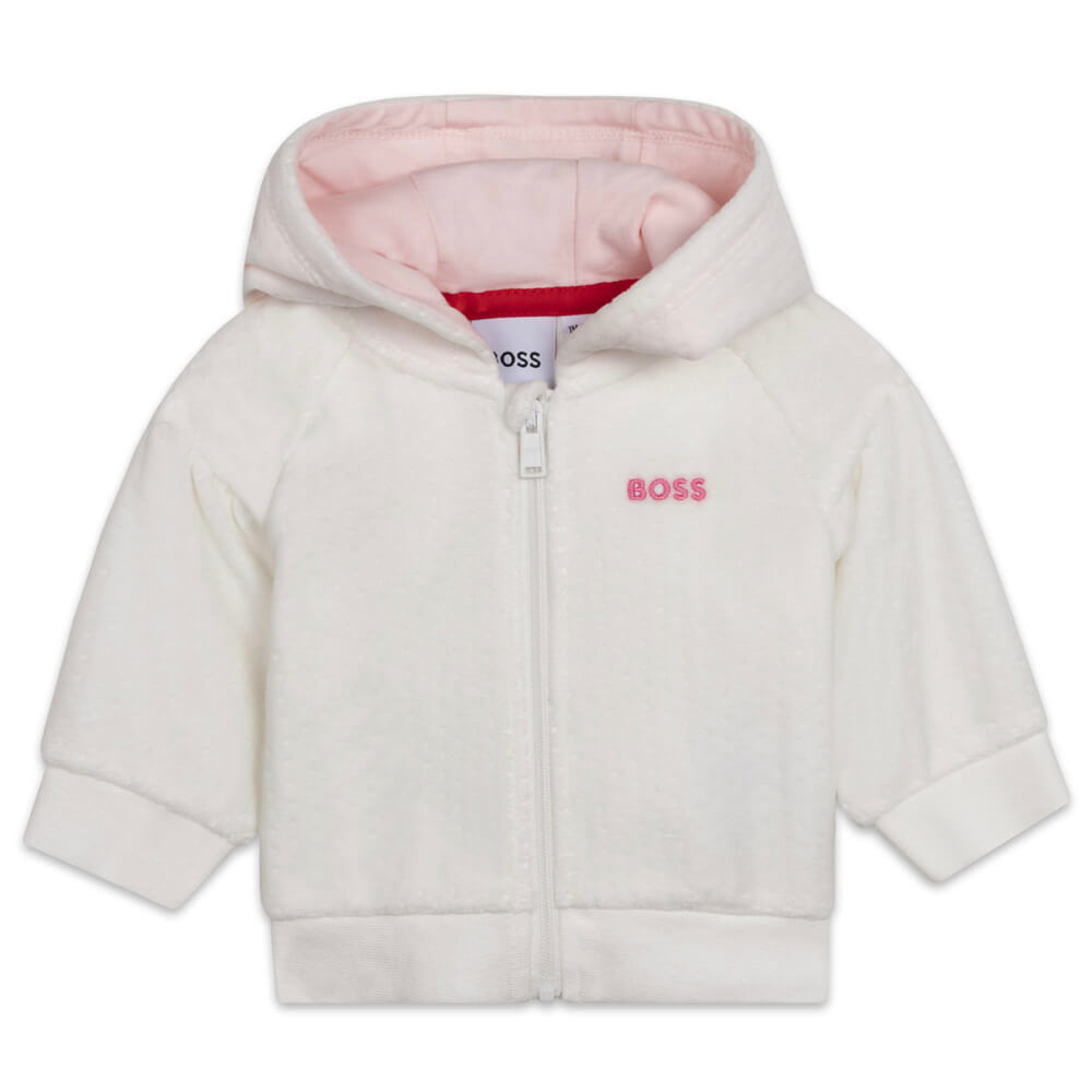 Boss Kidswear Baby Girls White T-Shirt Trousers & Cardigan Set