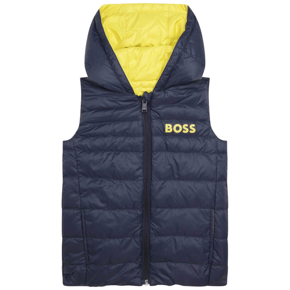 Boss Kidswear Boys Yellow Puffer Jacket Sleeveless