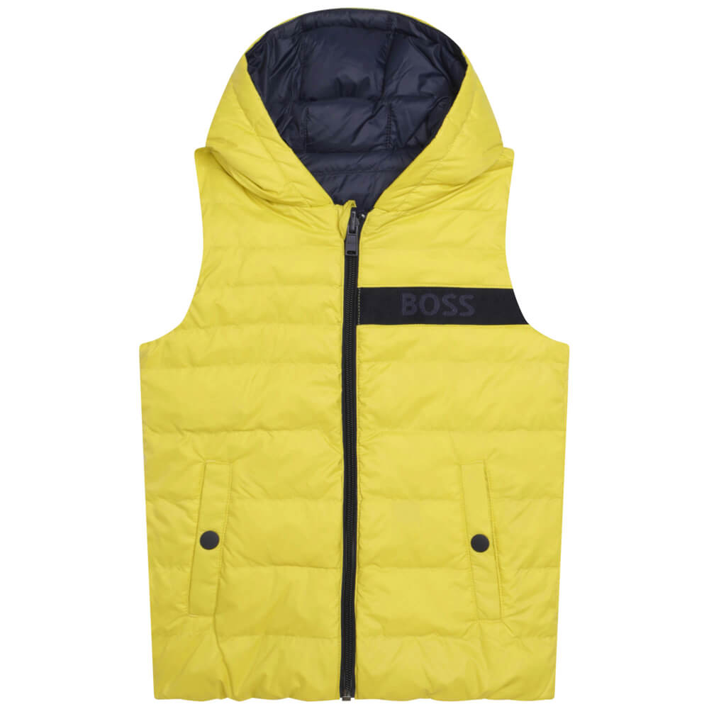 Boss Kidswear Boys Yellow Puffer Jacket Sleeveless