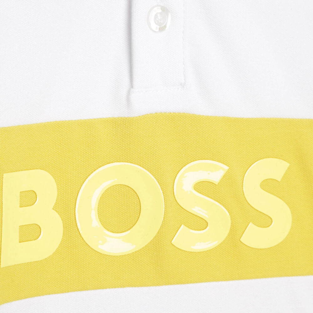 Boss Kidswear Boys White Short Sleeve Striped Polo