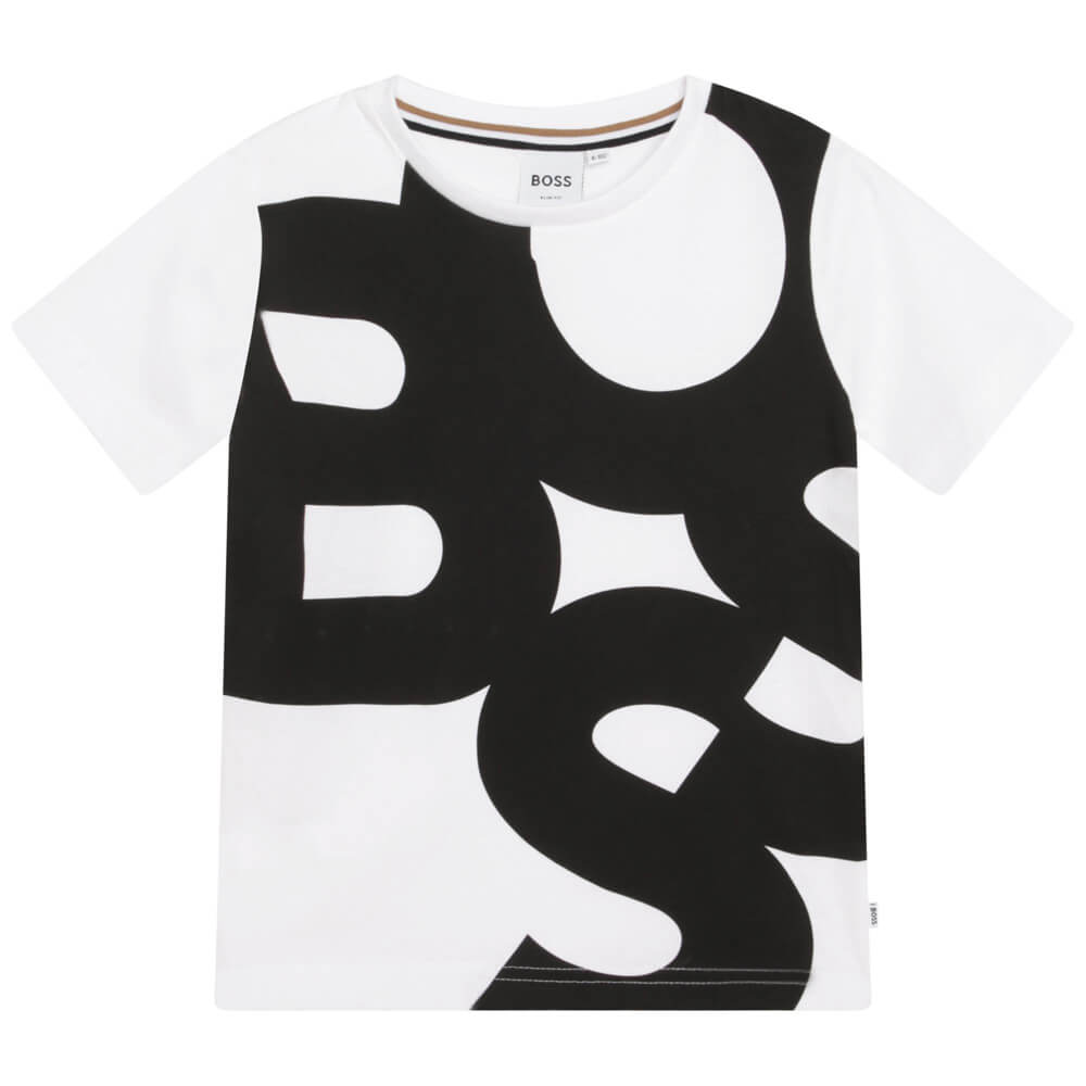 Boss Kidswear Boys White Short Sleeves Boss Print T-Shirt