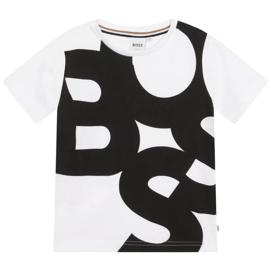 Boss Kidswear Boys White Short Sleeves Boss Print T-Shirt