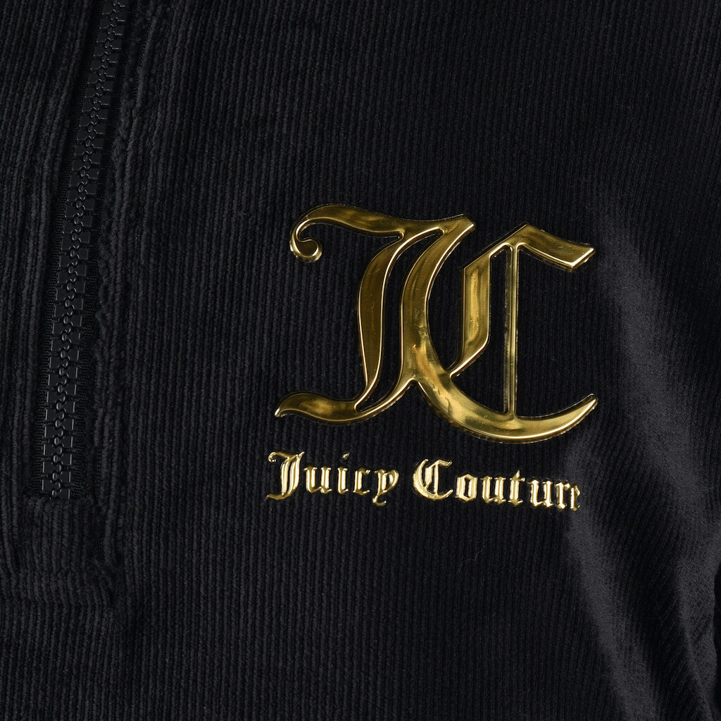 Juicy Couture Girls Black Corduroy Velour Quarter Zip Sweater