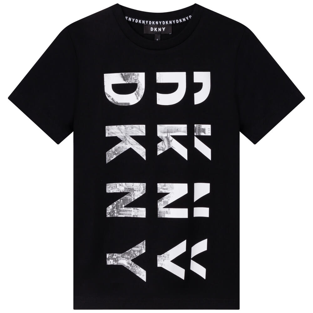 DKNY Boys, Short Sleeves T-Shirt With Multiple Logos, Black