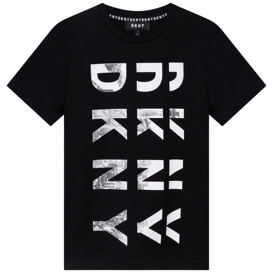 DKNY Boys, Short Sleeves T-Shirt With Multiple Logos, Black