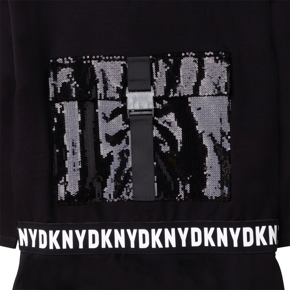 DKNY Kidswear, Girls Hooded Dress, Black