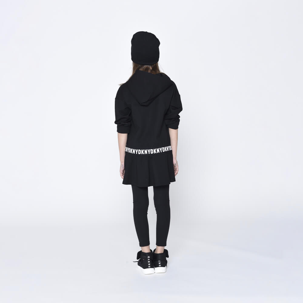DKNY Kidswear, Girls Hooded Dress, Black