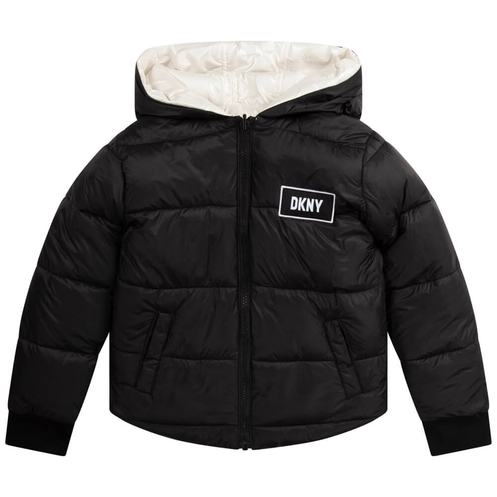DKNY Kidswear, Girls Reversible Puffer Jacket, White & Black