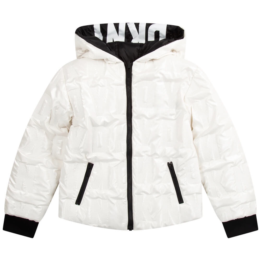 DKNY Kidswear, Girls Reversible Puffer Jacket, White & Black