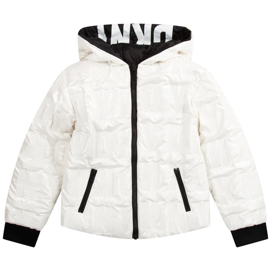 DKNY Kidswear, Girls Reversible Puffer Jacket, White & Black