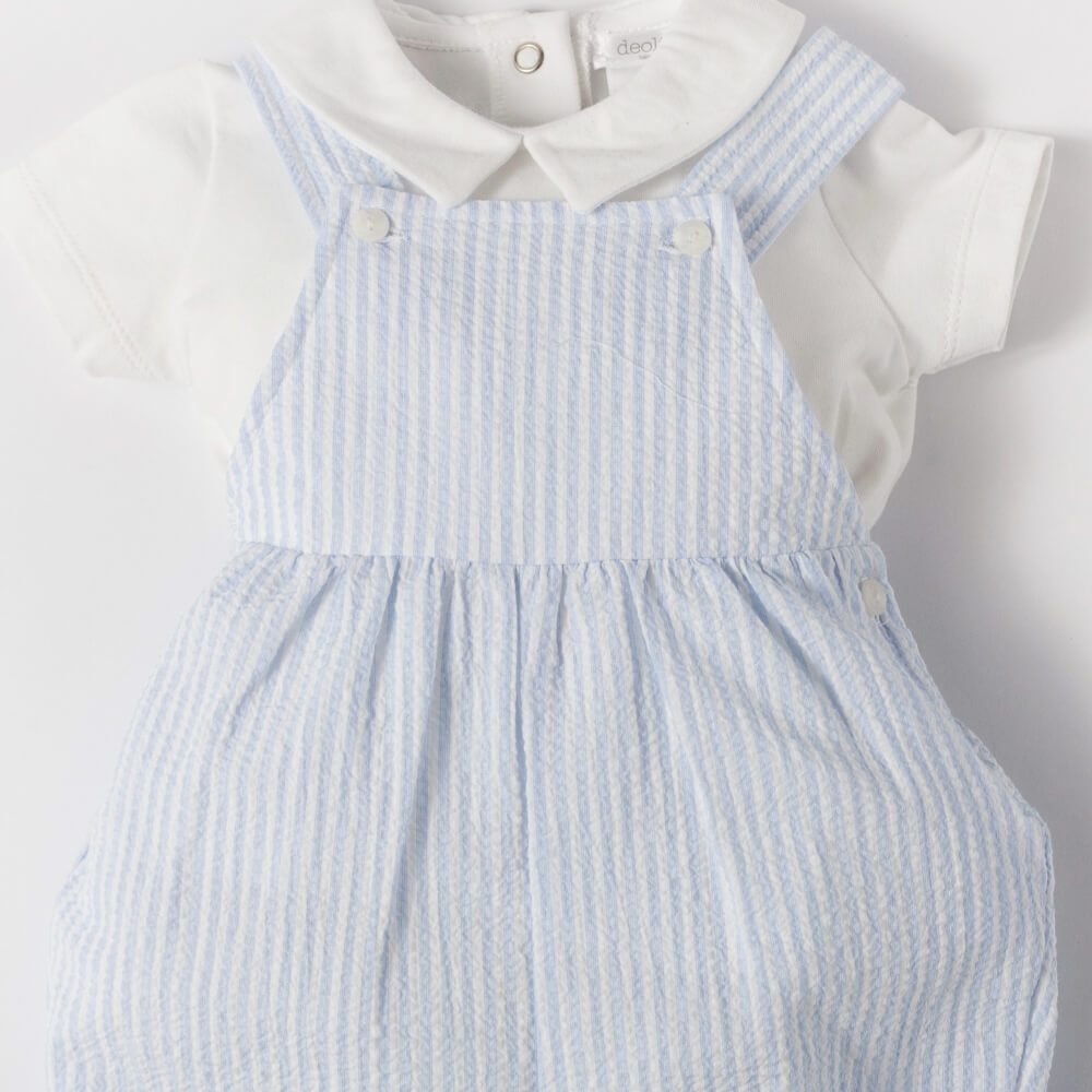 Deolinda Baby Boys Blue & White Dungaree and Polo T-Shirt Combo Set