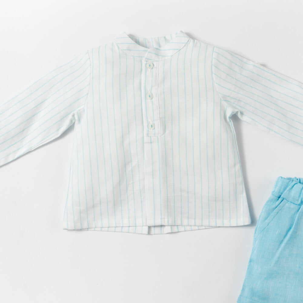 Deolinda Baby Boys Blue & White Striped Shirt and Plain Shorts Combo Set