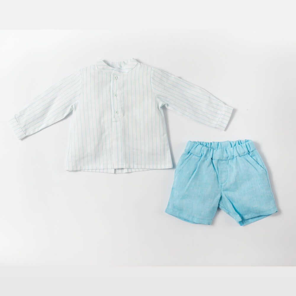 Deolinda Baby Boys Blue & White Striped Shirt and Plain Shorts Combo Set