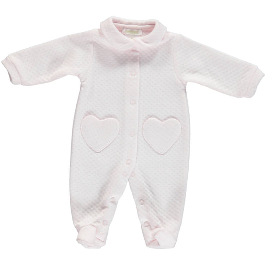 Deolinda Baby Girls Pink Babysuit with Heart Embellishment