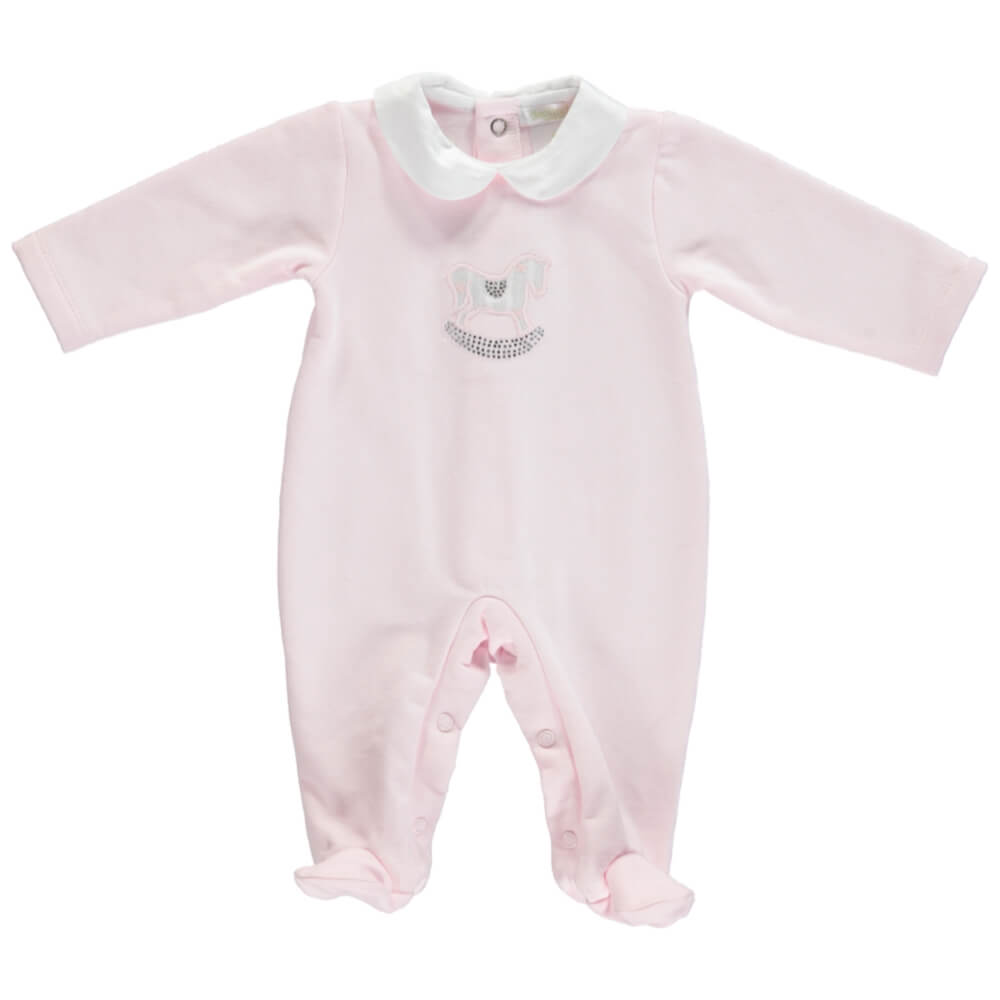 Deolinda Baby Girls Pink Babysuit with Rocking Horse Design