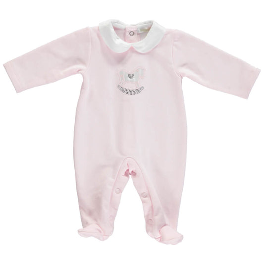 Deolinda Baby Girls Pink Babysuit with Rocking Horse Design