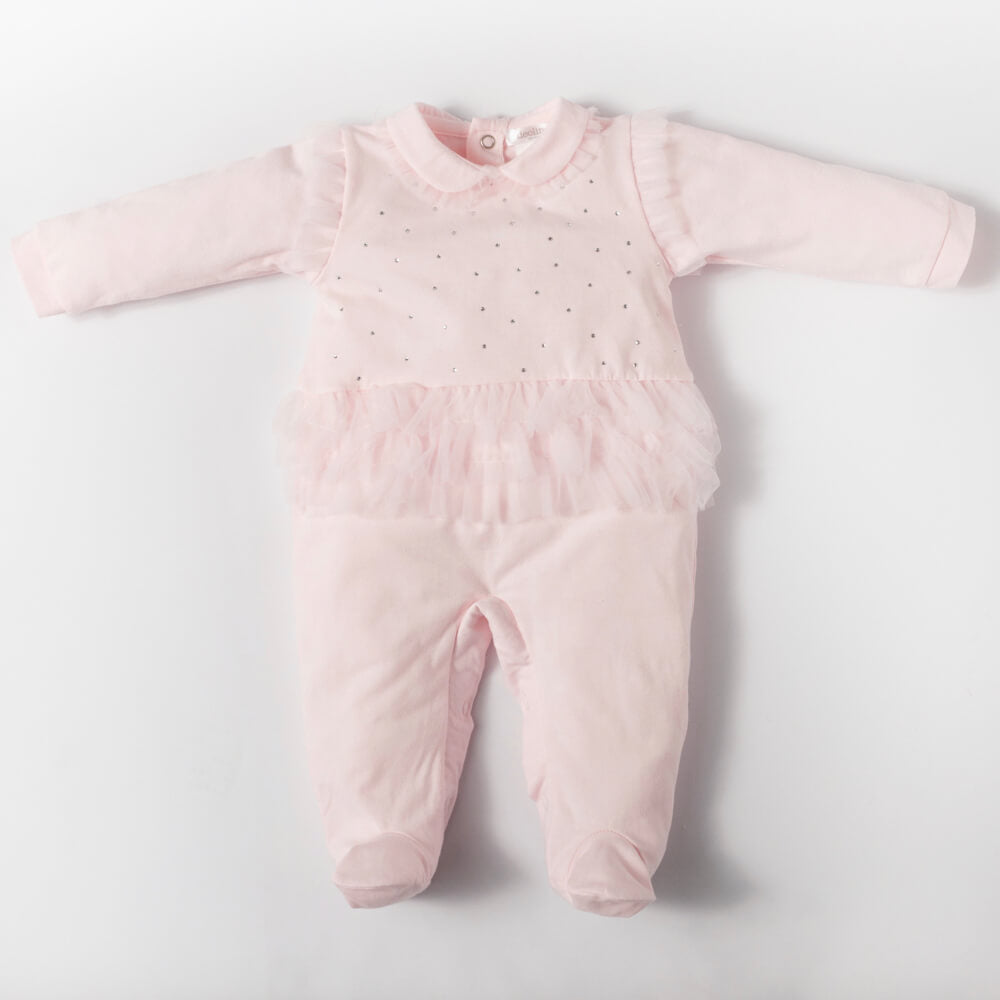 Deolinda Baby Girls Pink All in One Babysuit With Diamantes