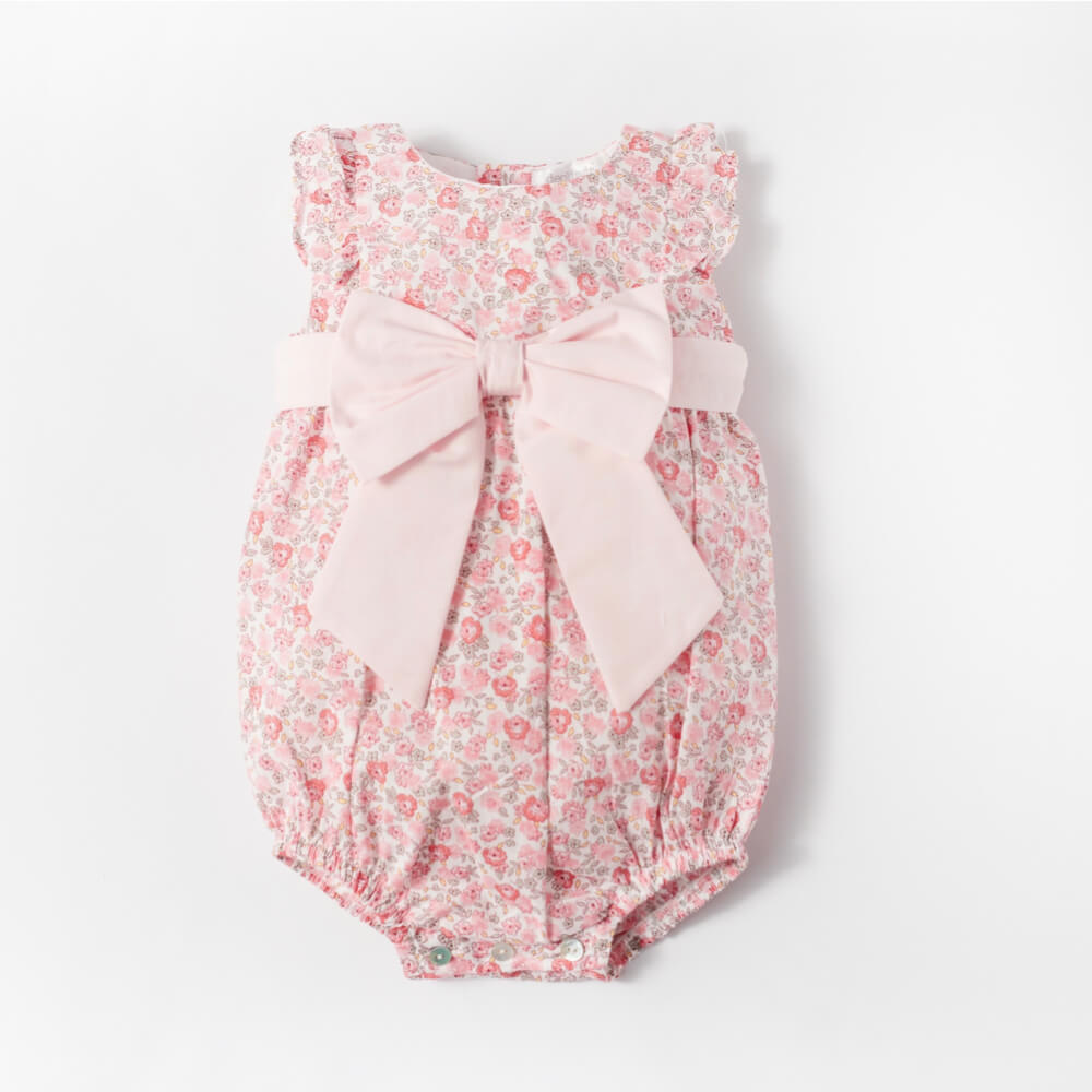 Deolinda Baby Girls Pink Romper With Large Bow Tie