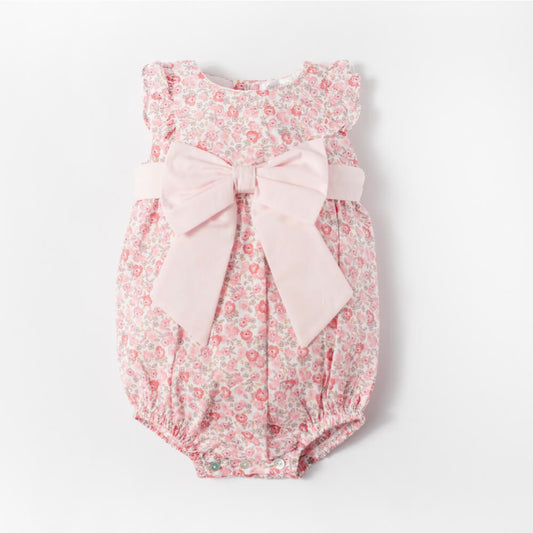 Deolinda Baby Girls Pink Romper With Large Bow Tie