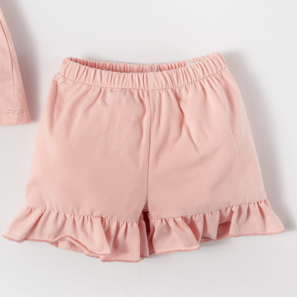 Deolinda Baby Girls Pink T-Shirt With Flower Design And Shorts Combo Set