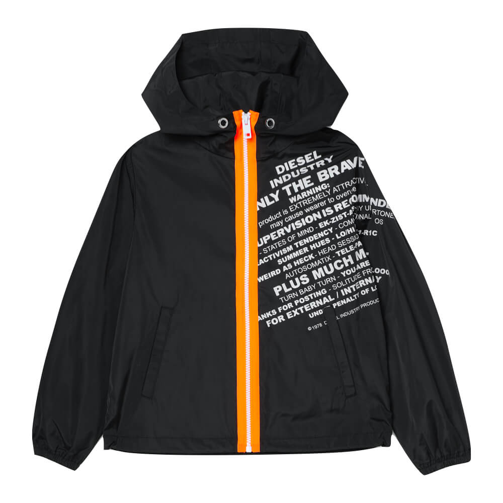 Diesel Boys Black Windbreaker Jacket With White Writing