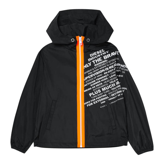 Diesel Boys Black Windbreaker Jacket With White Writing