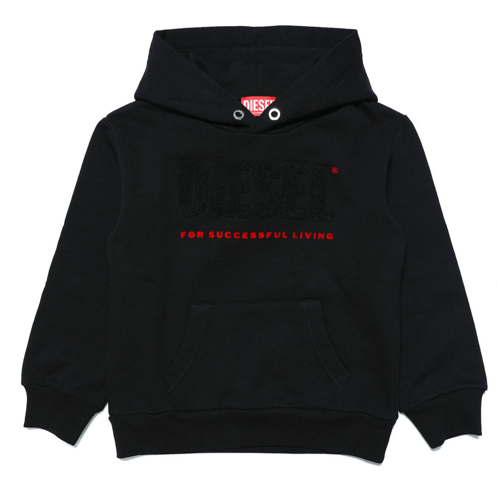 Diesel Boys Black & Red Plain Hoodie