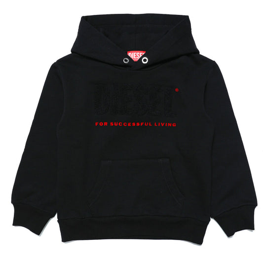 Diesel Boys Black & Red Plain Hoodie