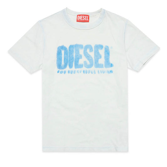 Diesel Boys White Cotton T-Shirt With Logo