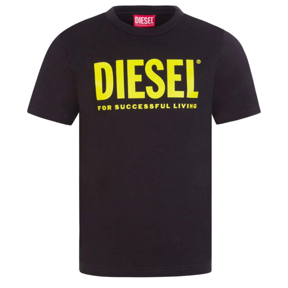 Diesel Unisex Black & Yellow Round Neck Logo T-Shirt