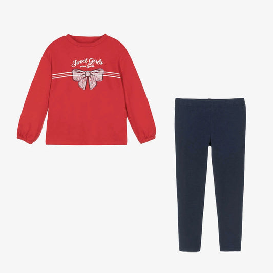 Guess Baby Girls Black & Red Long Sleeve Top and Leggings Combo Set