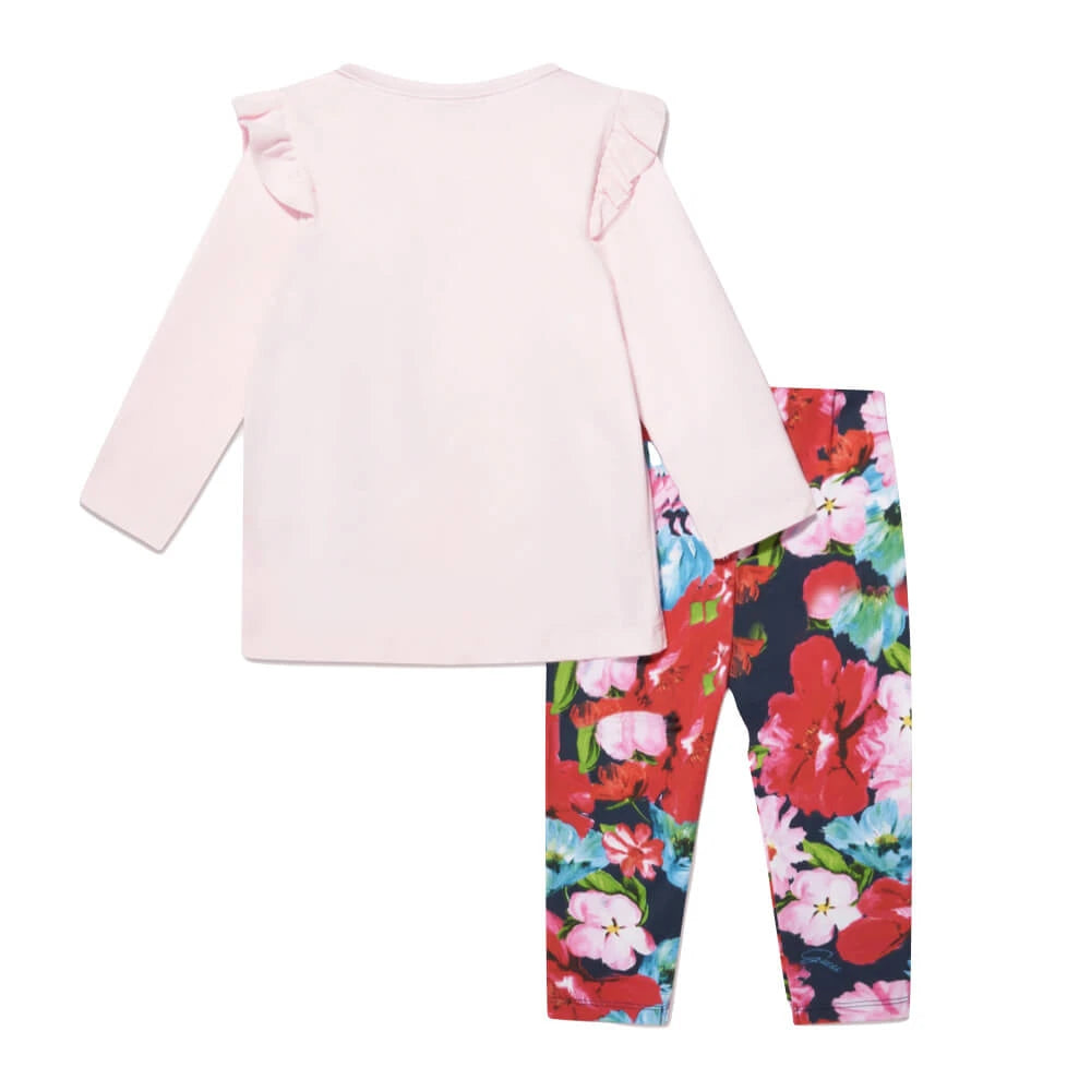 Guess Baby Girls Pink & Multi Long Sleeve Top and Leggings Combo Set